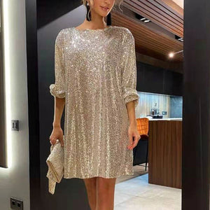 1376 Women's Long Sleeve Glitter Dress