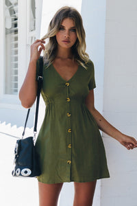 1324 Women's Summer Candy Color V-neck Short Sleeve Slimming Mini Dress