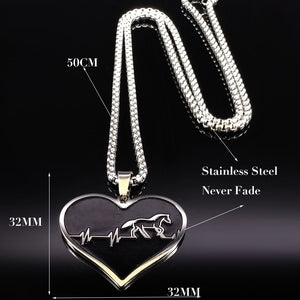 156 Afawa Horse Stainless Steel Pendant Necklace Silver Color Black Heart