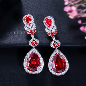 376 CWW Zircons Elegant Water Drop Shaped CZ Crystal Bridal Long Earrings