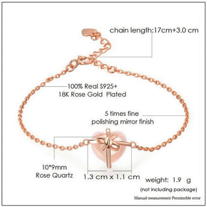 307 CC 925 Women's Natural Heart Rose Quarts Sterling Silver 18K Rose Gold Bracelet