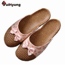 Load image into Gallery viewer, 1396 Women&#39;s Breathable Linen Slip on Floral Bow-knot Sandals