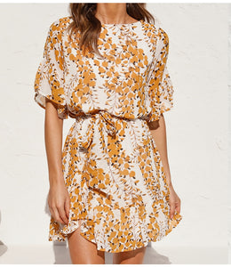 394 DICLOUD Boho Short Sleeve Chiffon Summer Light Floral Print Dress