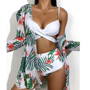 317 CeCheetah Women's Padded Push-up Wire Free V-neck Floral Print Bikini Swimsuit