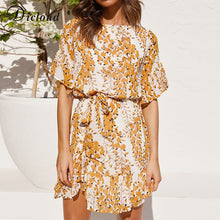 Load image into Gallery viewer, 394 DICLOUD Boho Short Sleeve Chiffon Summer Light Floral Print Dress