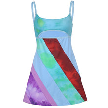 Load image into Gallery viewer, 370 Cute &amp; Psycho Women&#39;s Colorful Hollow Out Sleeveless Patchwork Mini Dress