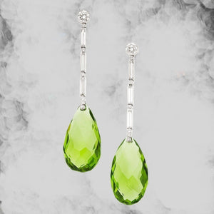 912 Ranssi Sterling Silver 925 Long Earrings Green Crystal Water Drop Earrings