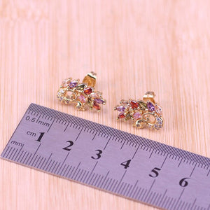 934 Risenj Colorful Peacock CZ 18K Rose Gold Stud Earrings Pedant Necklace Set